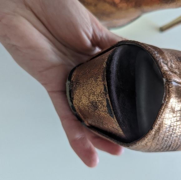 Bronze Snakeskin Peeptoe High Heel Booties - Picture 3 of 5